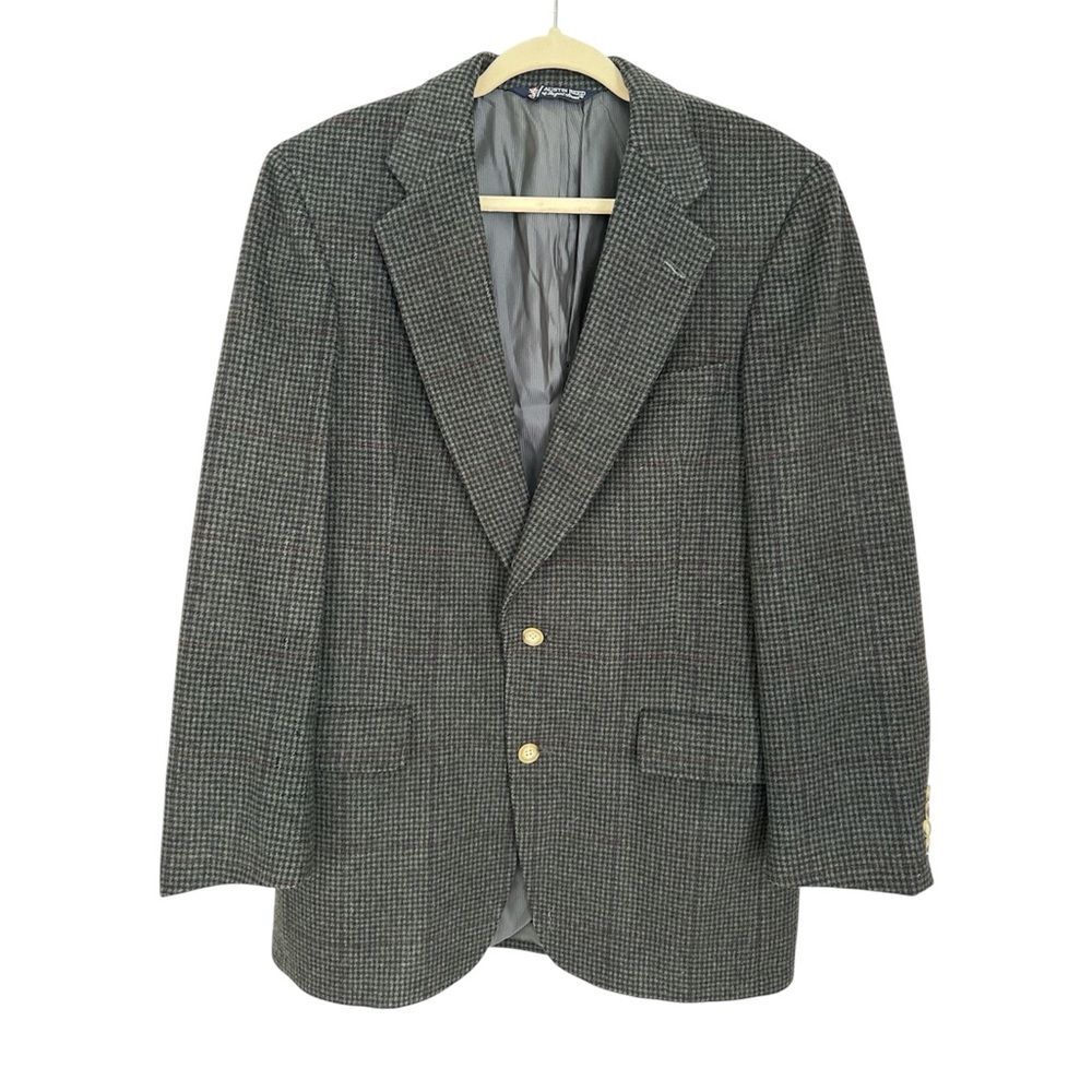 Vintage Austin Reed of Regent Street Sport Coat Blazer Houndstooth Gray Wool